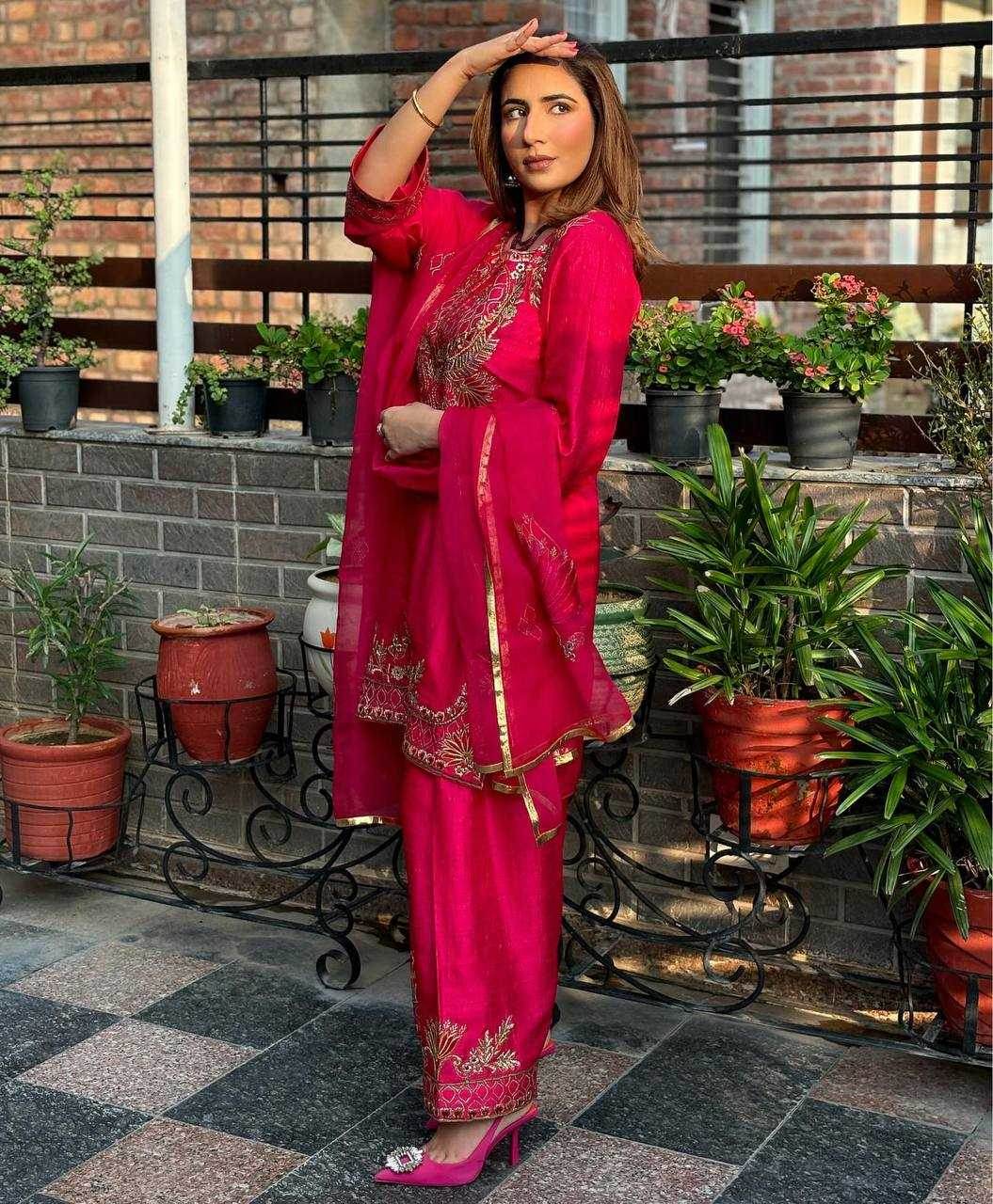 Chinon Embroidered Pink Salwar Suit - MYLUXURY LANE ENTERPRISE